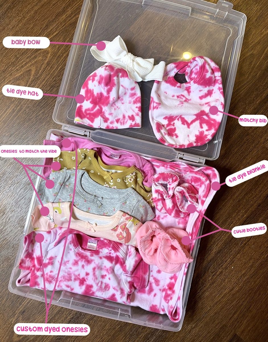 Baby box laid out with each item labeled