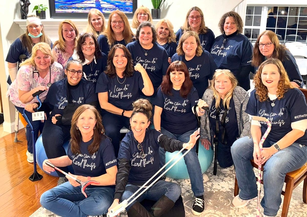 Group of friends in matching custom event tees