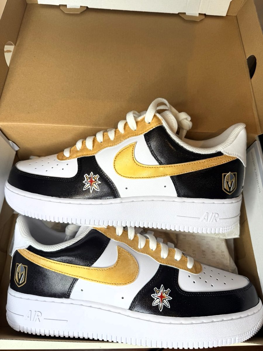 Black and gold hand-painted sneakers