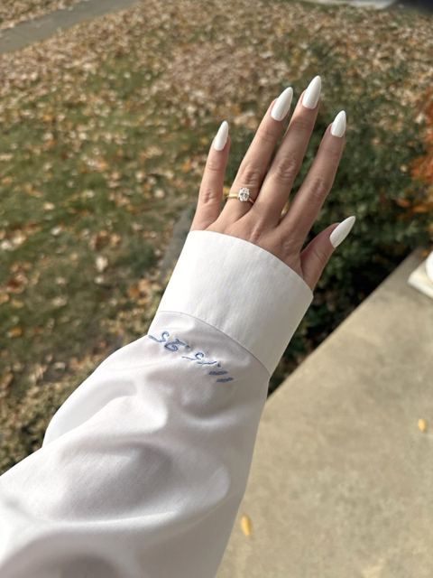 Bride's shirt with an embroidered name on the cuff
