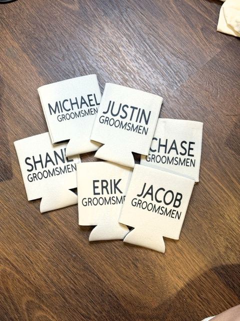 Custom koozies for the groomsmen